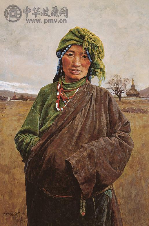 于小冬 绿衣女子 布面 油画