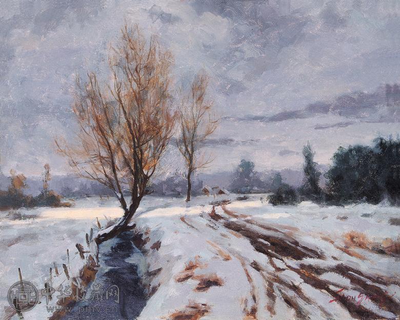 陈守钢 雪景 木板 油画