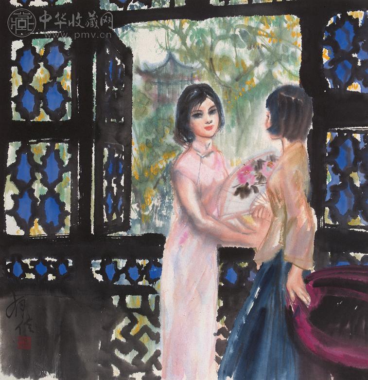 姚有信 窗外 镜心 设色纸本