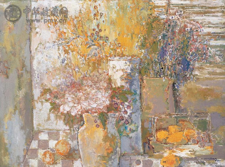 莫雄 瓶花 布面 油画