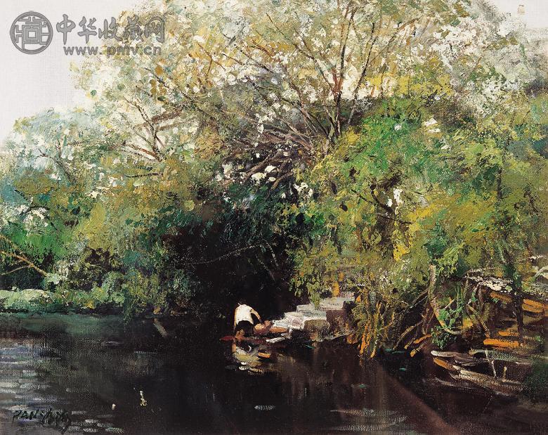 潘鸿海 河埠 布面油画