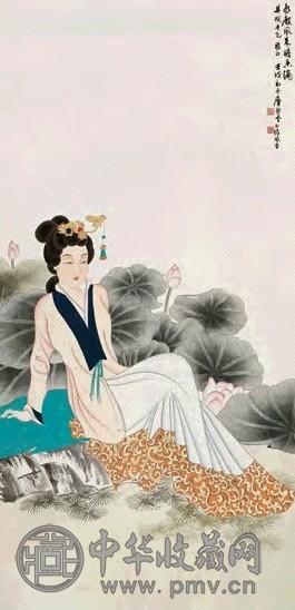 靡耕云 1982年作 水殿风荷 立轴 设色纸本