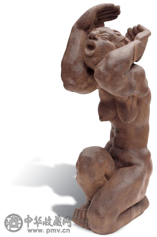 余志强 1997年作 呼喊 2/2件 楠木 雕塑