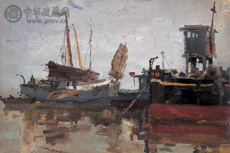 吕洪仁 1961年 镇江小码头 布面 油画