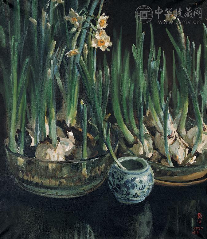 戴泽 1987年作 水仙花 布上 油彩