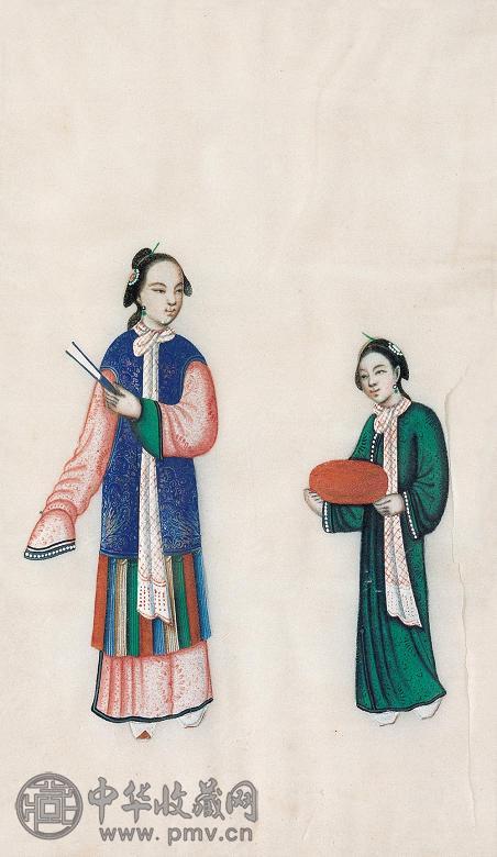 清 秀闺戏戏 通草纸