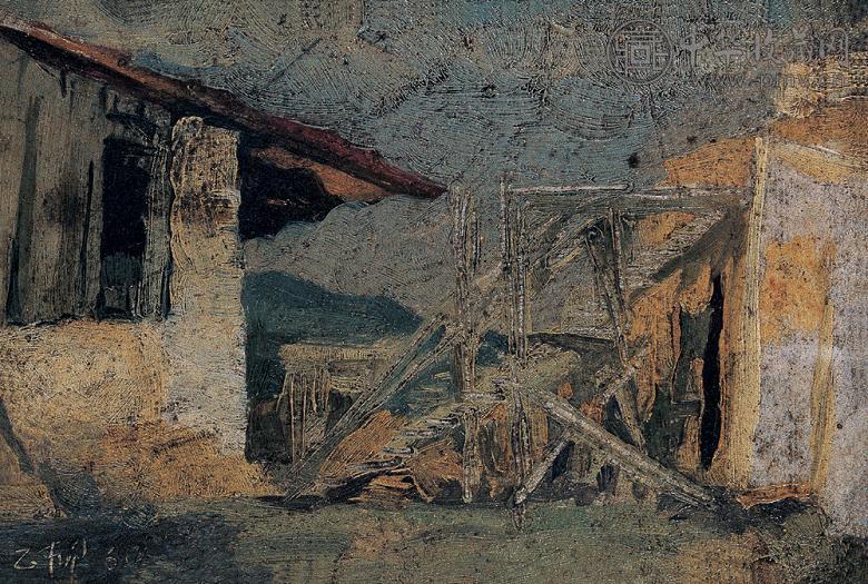 罗工柳 风景 纸板 油彩