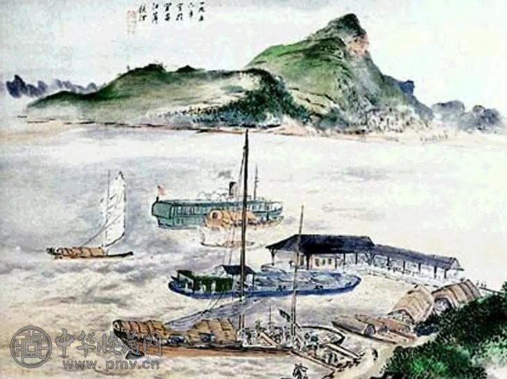 吴镜汀 渡江图 立轴 设色纸本