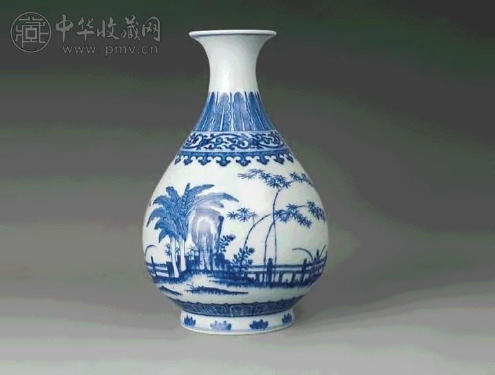 清乾隆 青花竹石芭蕉玉壶春