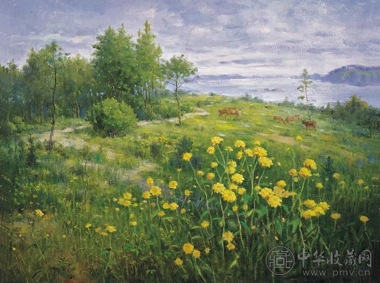 陈守烈 1993年作 富春江景 布面油画