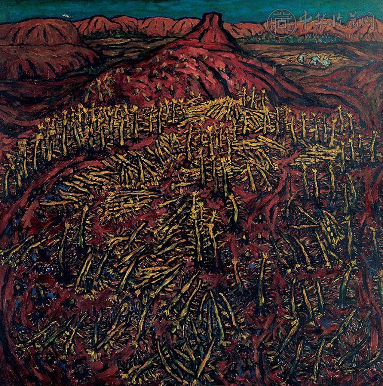 乔晓光 秋天的玉米田 布面 油画