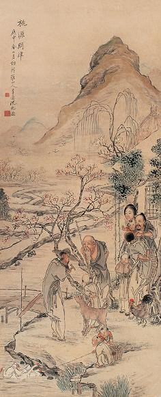 沈心海 桃源问津 立轴 设色纸本