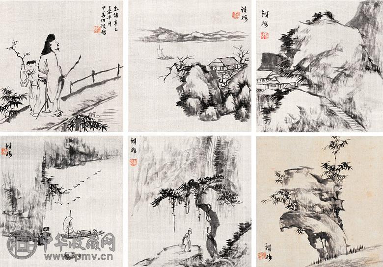 胡铁梅 山水 册页(15开选6) 绫本