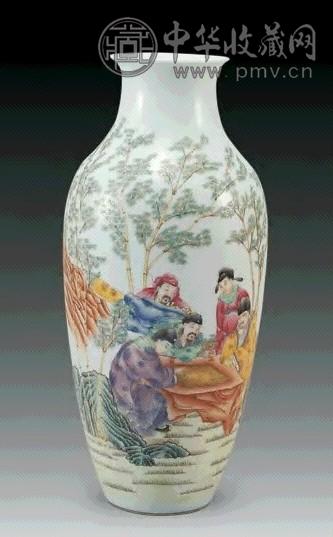 民国 粉彩竹林雅聚图瓶