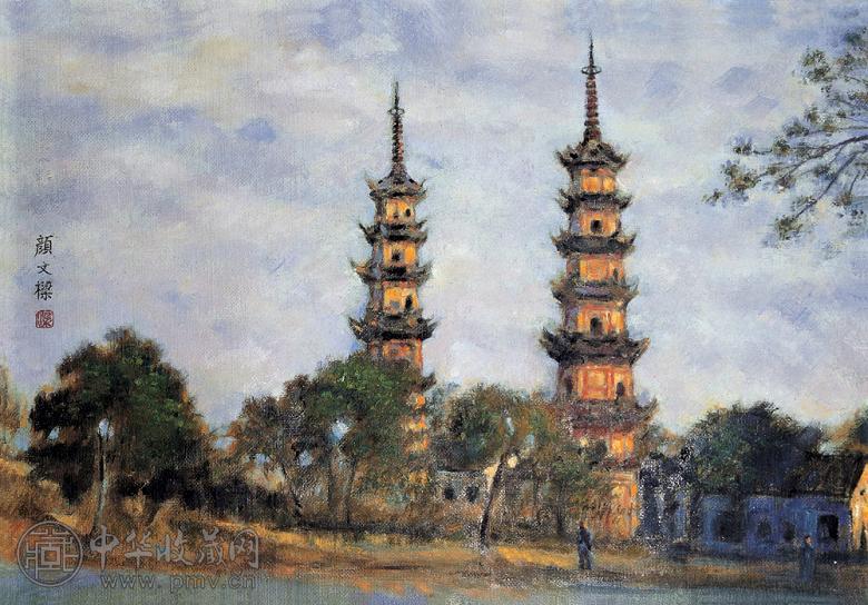 颜文梁 风景 布面 油画