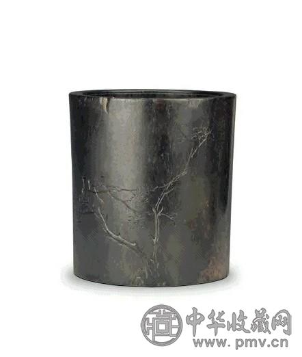 清 紫檀雕花鸟纹笔筒