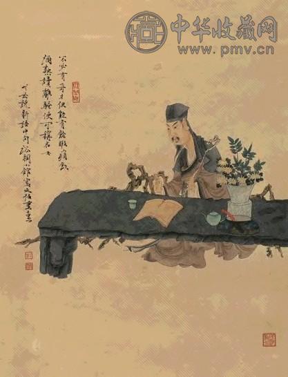 任重 名士苦读图 镜心 设色纸本