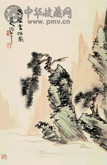 张大千 古壑云松图 册页 设色纸本