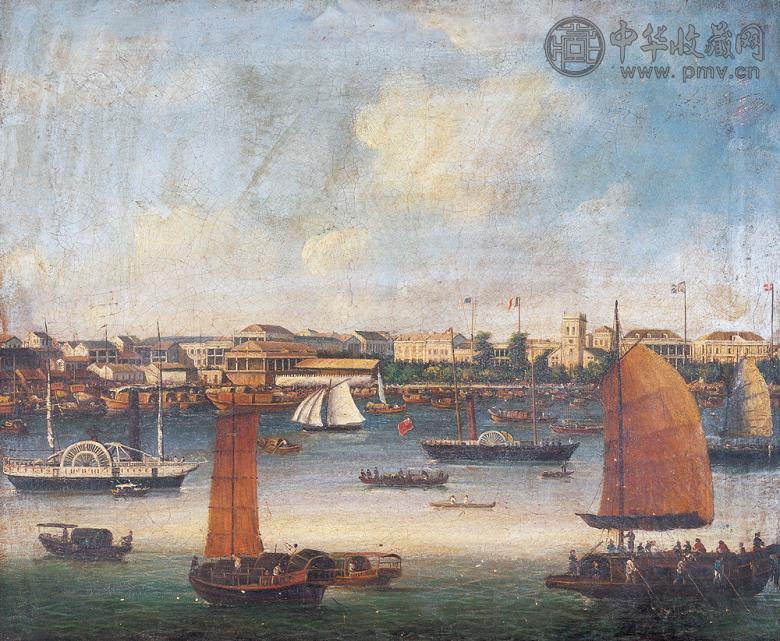 广州商馆早期风貌 油彩 布面