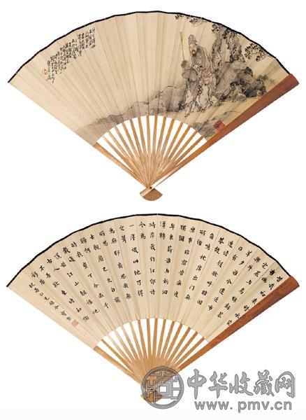 钱慧安 宝熙 甲午(1894年)作 人物 书法 成扇 设色绢本、水墨纸本