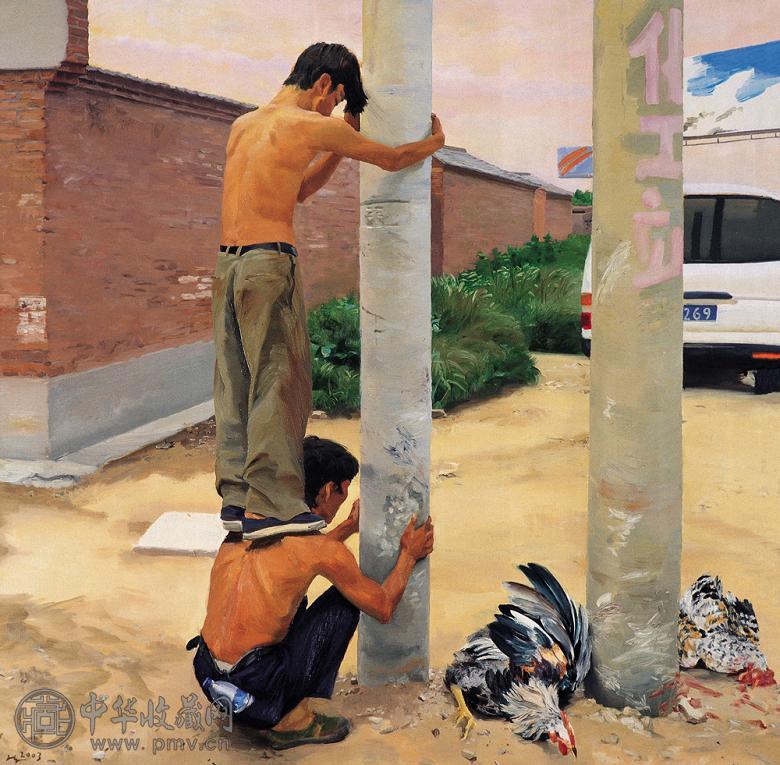 刘小东 2003年作 抓鸡 布面油画