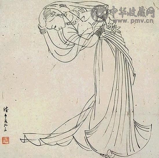 叶浅予 人物线描 镜心 水墨纸本