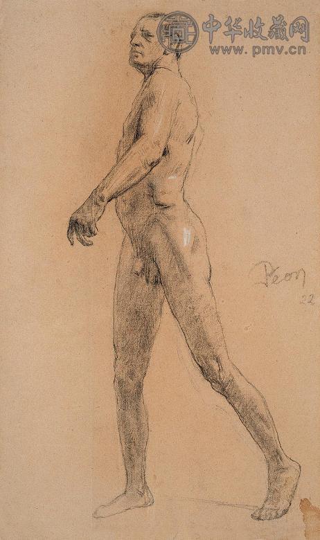 徐悲鸿 1922年作 男人体素描 纸上 素描