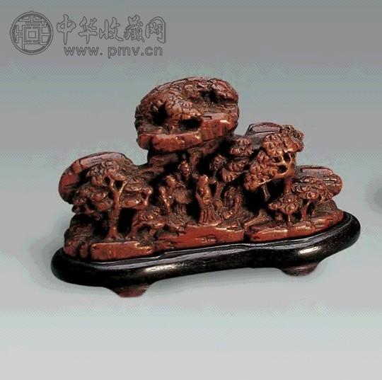 清 竹雕五老图山子