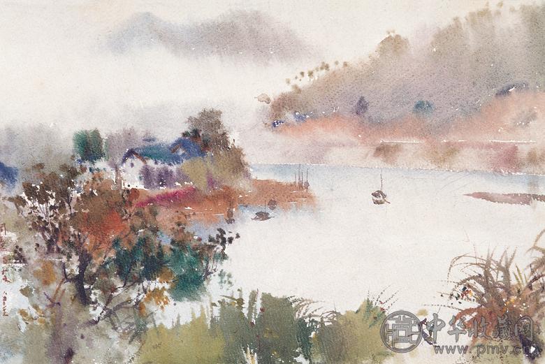瞿谷量1962年作 桐庐朝雾 纸本水彩