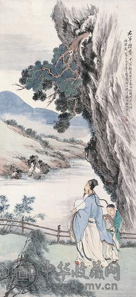 潘振镛 1914年作 右军换鹅图 立轴 设色纸本