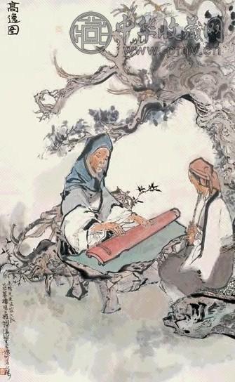 程十发 1989年作 高逸图 立轴 设色纸本