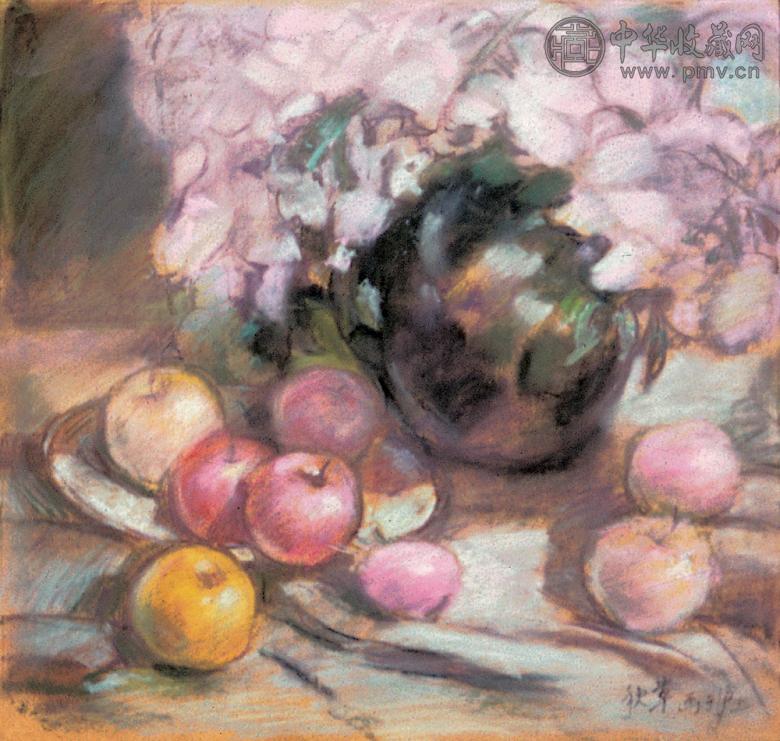 陈秋草 60年代作 秋天的花果 纸本粉彩