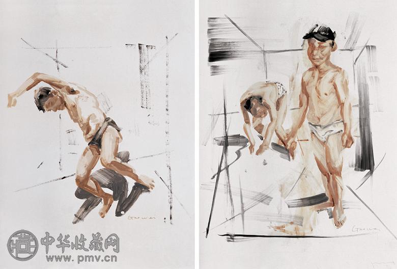 郭伟 无题(2幅) 油画 纸本