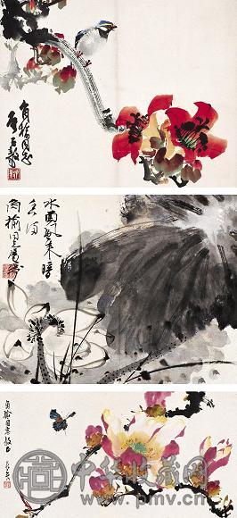 陈子毅 梁纪 吴灏 邓长夫 花卉(4桢) 镜心 设色纸本