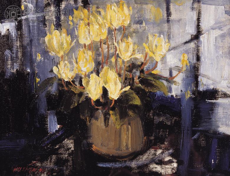 胡振宇 瓶花 布面油画