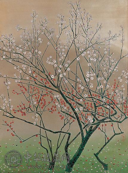 乔十光 红白梅 漆画