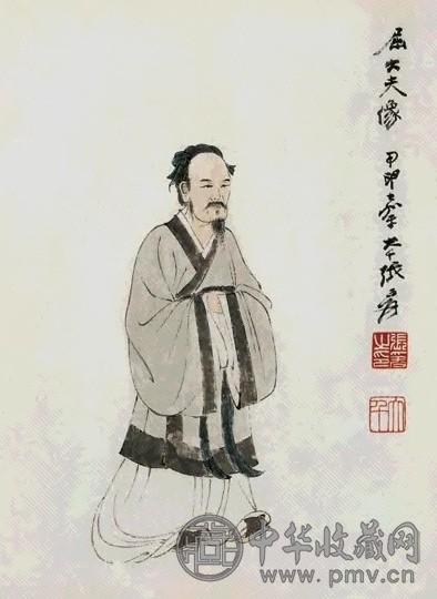 张大千 1944年作 屈大夫像 镜片 纸本设色