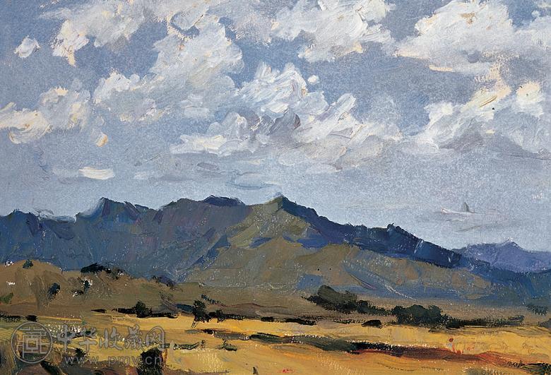 地主悌助　石　油彩画　10号 常露作品：油画（城市落日图）的详细画法Oil painting: Sunset over