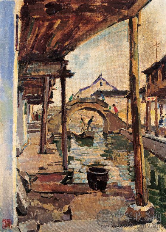 冯法祀 柯桥古镇 布面 油画