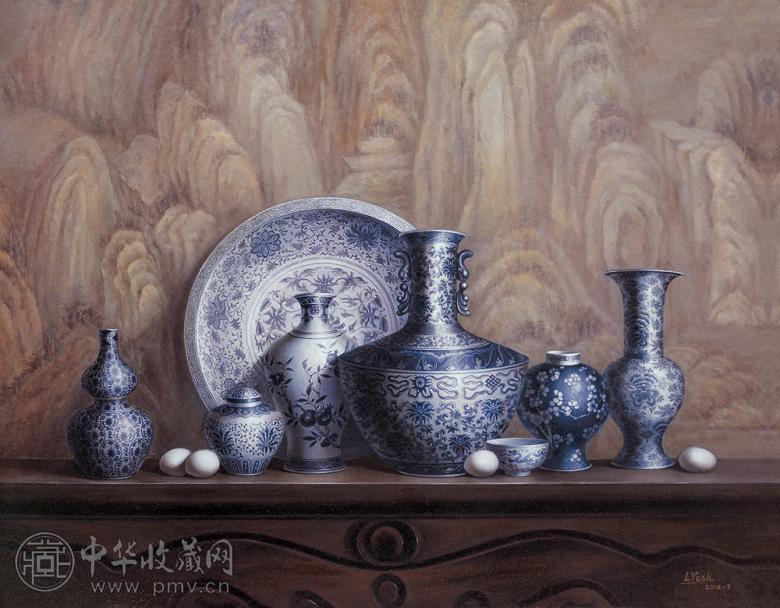 林瑛 2002年作 青花瓷 布面 油画