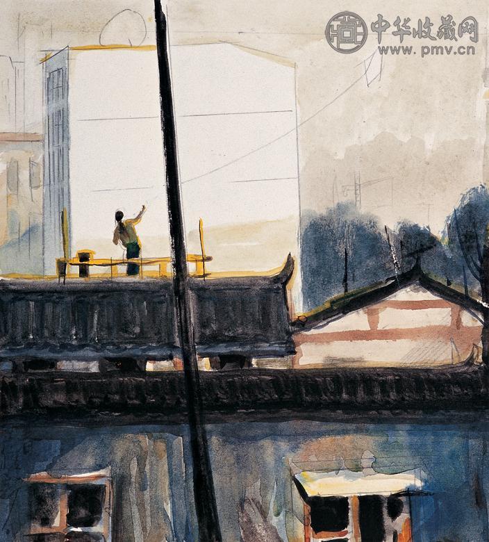 王维新 2003年作 古城之春 水彩 纸