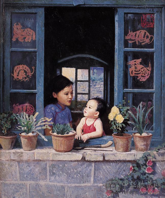 秦大虎 1996年作 仲夏亲情 布面油画