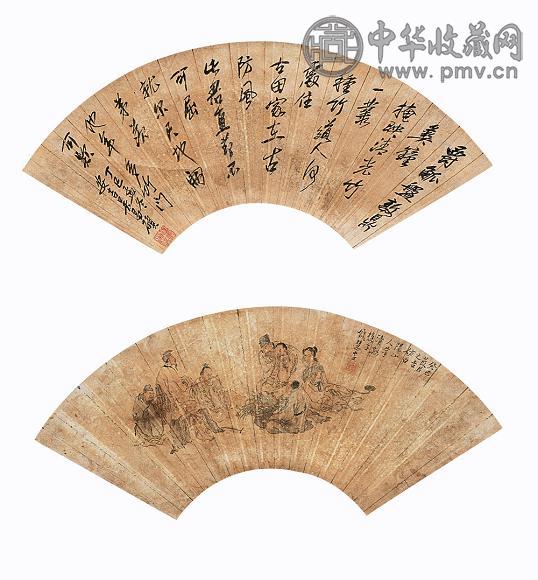 吴昌硕 钱慧安(款) 书画合壁 立轴 设色纸本