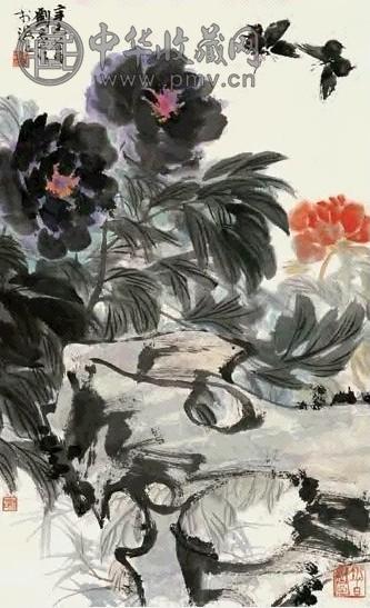 刘旦宅 牡丹仙蝶 立轴 设色纸本