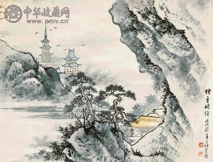 巢勋 烟寺晚钟 镜心 纸本