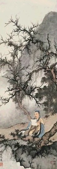 陈少梅 读诗图 立轴 设色纸本