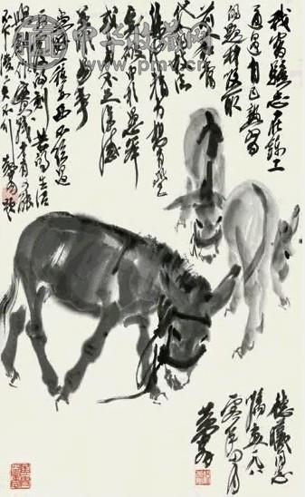 黄胄 1980年作 三驴图 立轴 水墨纸本