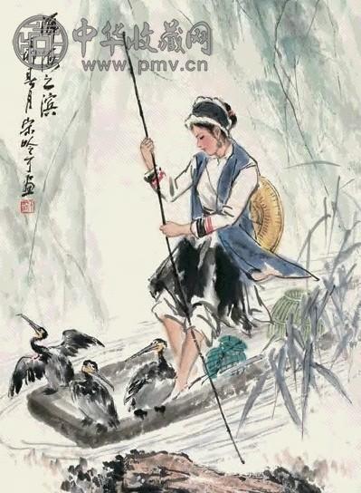 宋吟可 1987年作 洱海之滨 立轴 设色纸本