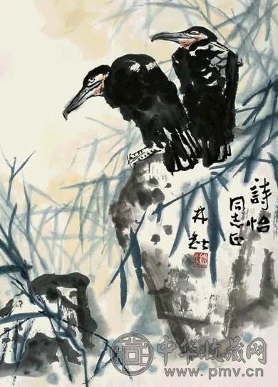 林楷 双鹰图 立轴 设色纸本