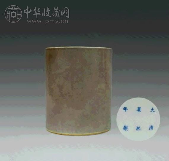 清 红釉笔筒
